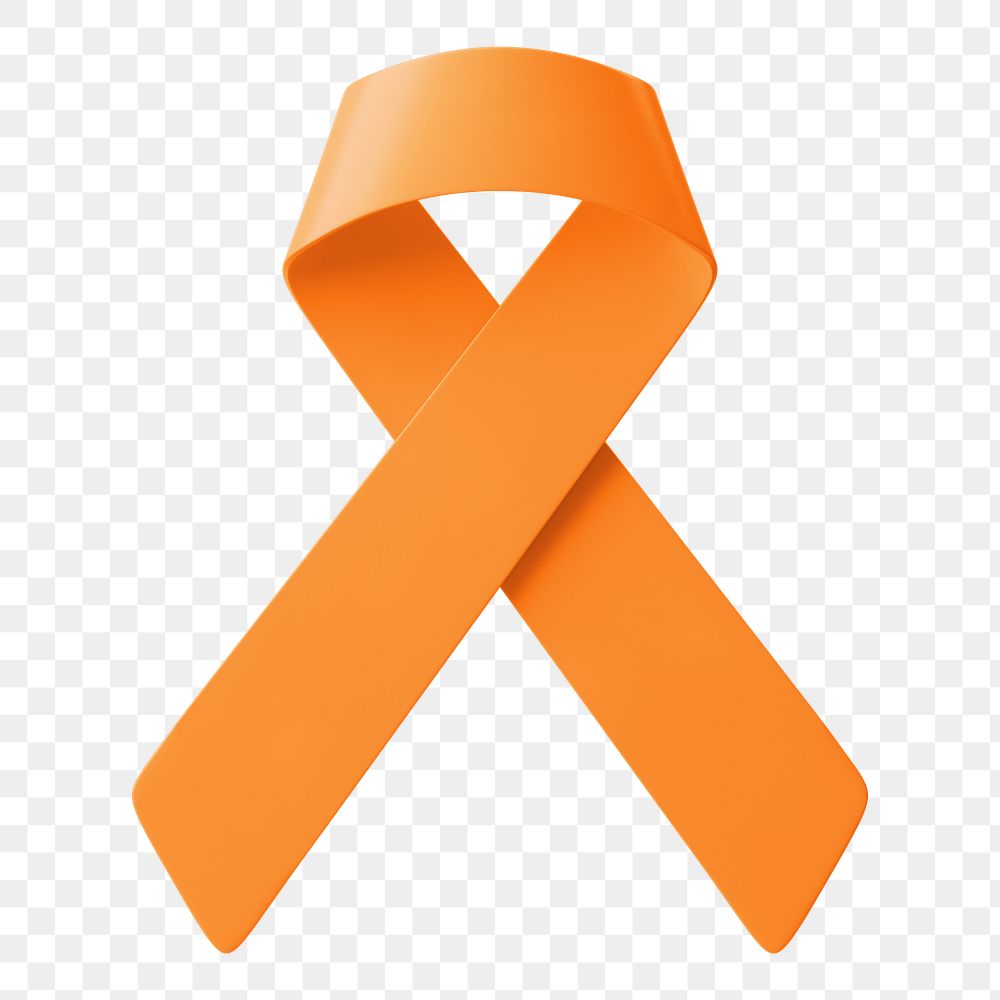 3D orange ribbon png clipart, kidney cancer & leukemia awareness graphic