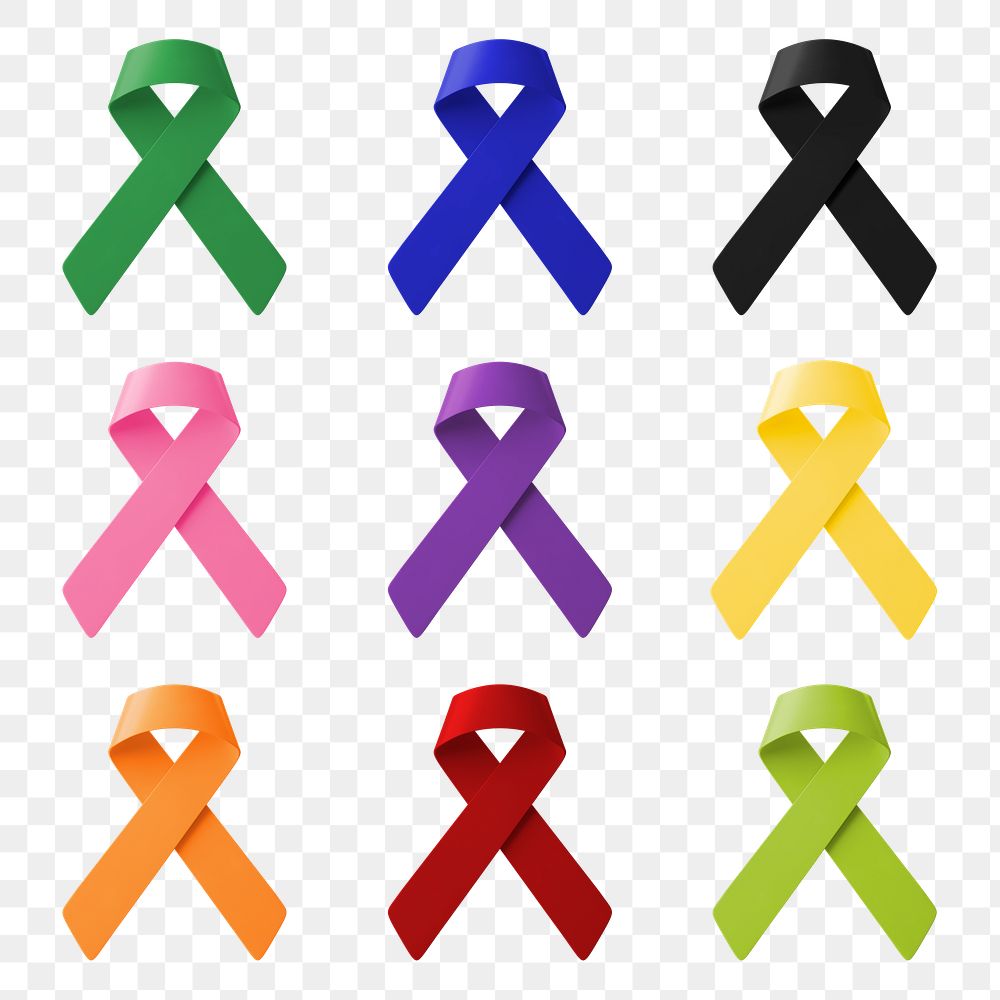 Cancer awareness png ribbons clipart, 3D health & wellness graphic set on transparent background
