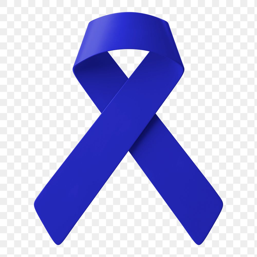 Blue ribbon png 3D clipart, colon cancer awareness on transparent background