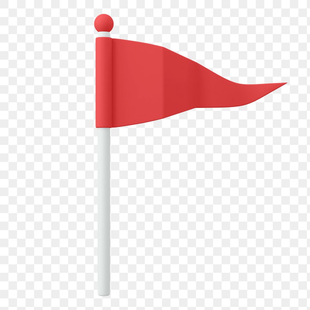 Red flag png clipart, 3D warning symbol on transparent background