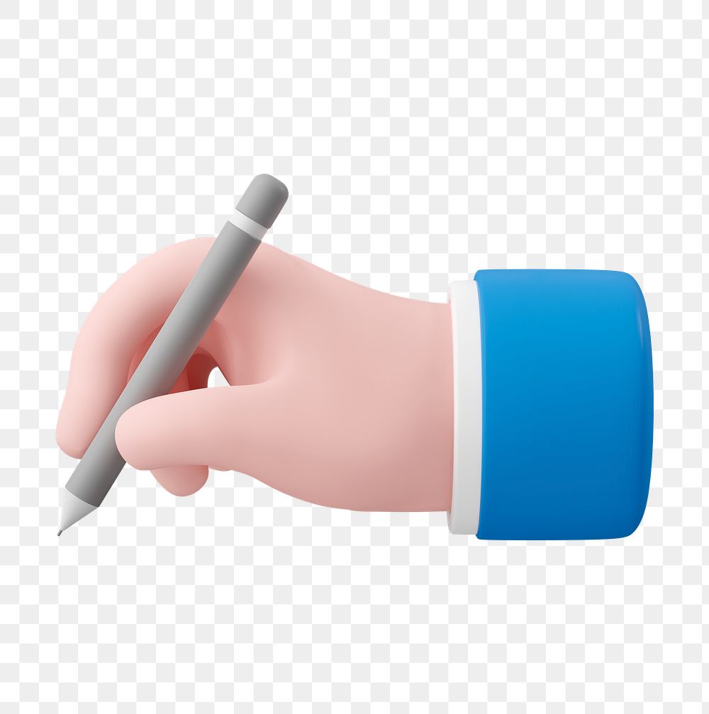 Hand png holding pen clipart, business contract, 3D illustration