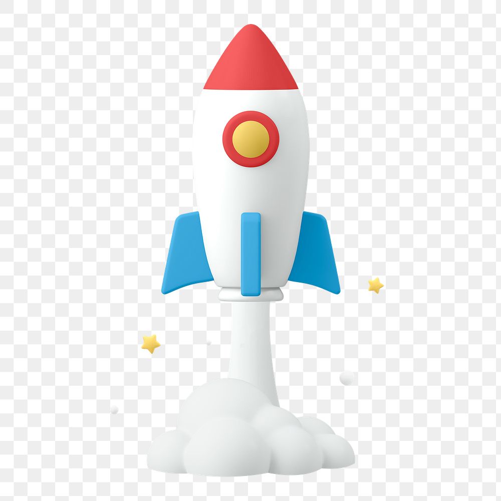 3D rocket png sticker, business launch symbol on transparent background