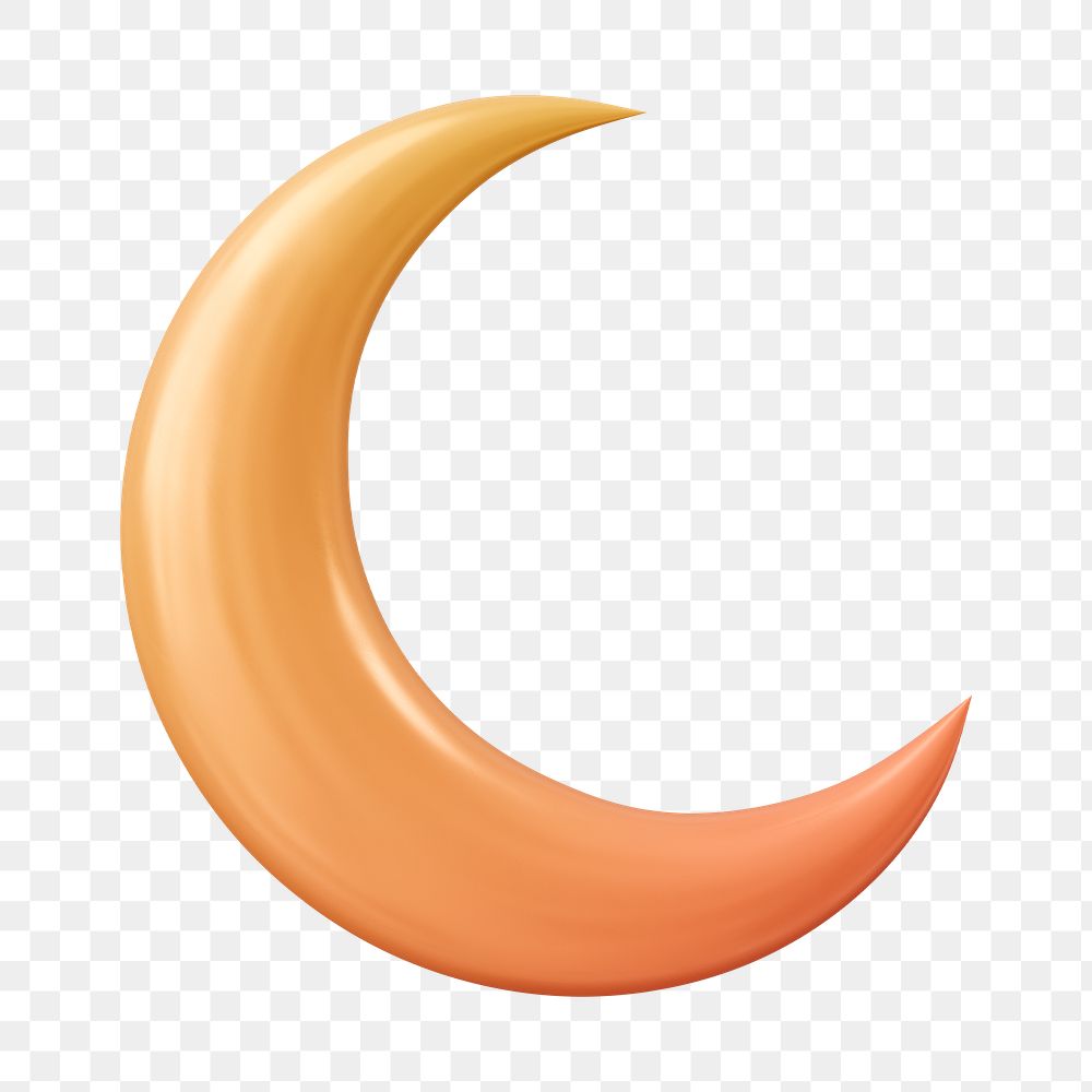 3D crescent png moon clipart, aesthetic illustration on transparent background