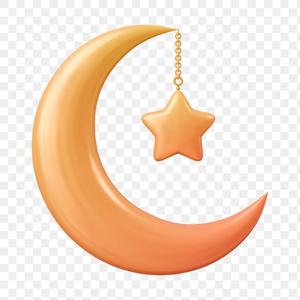 Ramadan png crescent moon sticker, 3D illustration on transparent background