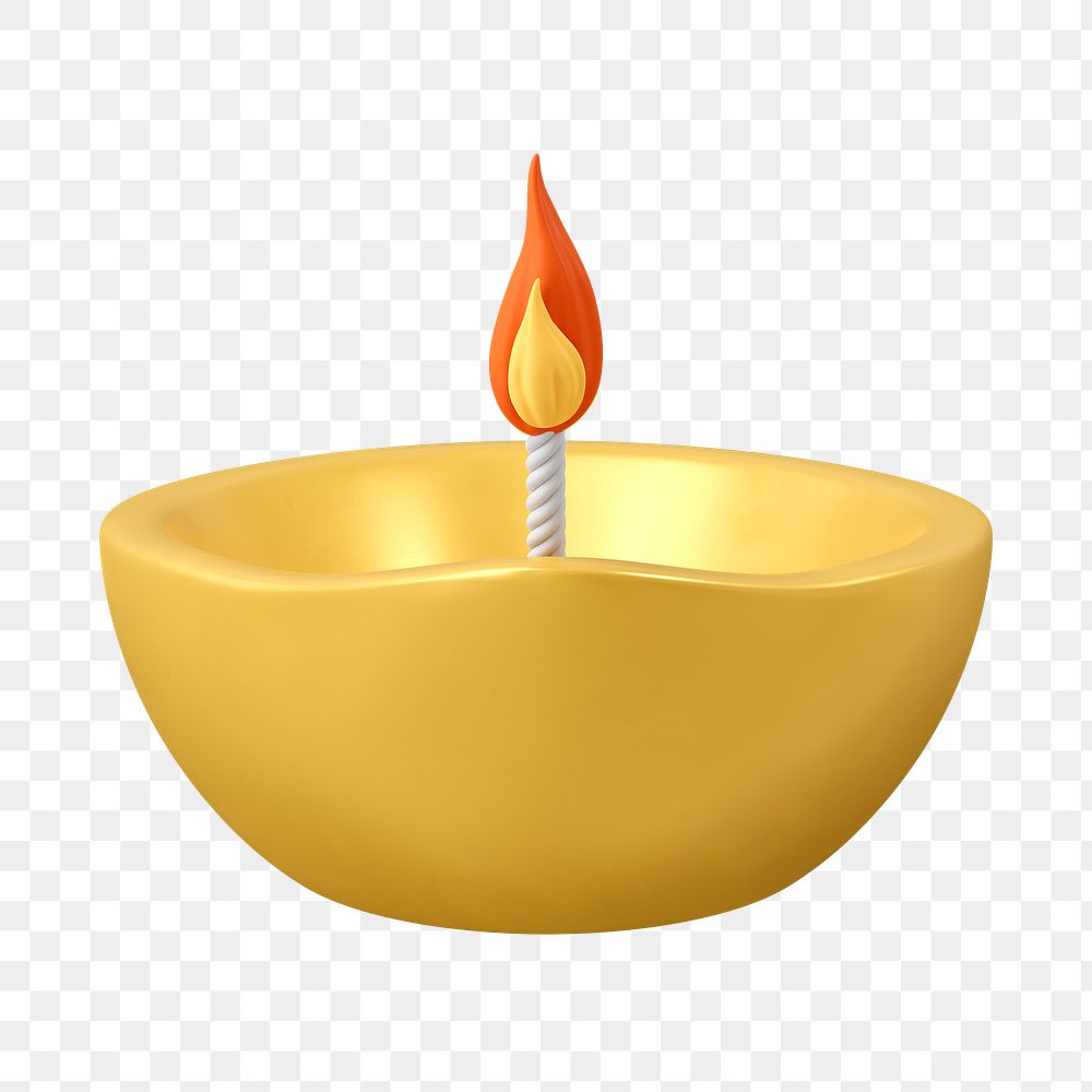 Oil lamp png, Diwali clipart, 3D illustration on transparent background