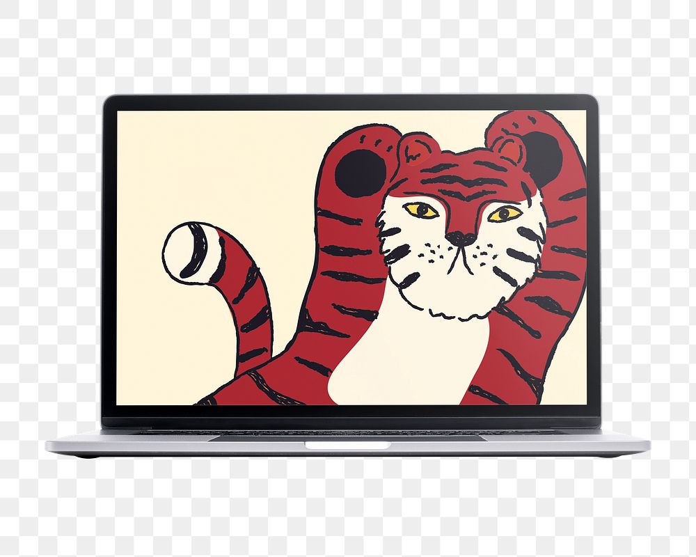 Tiger laptop png screen, Chinese New Year aesthetic