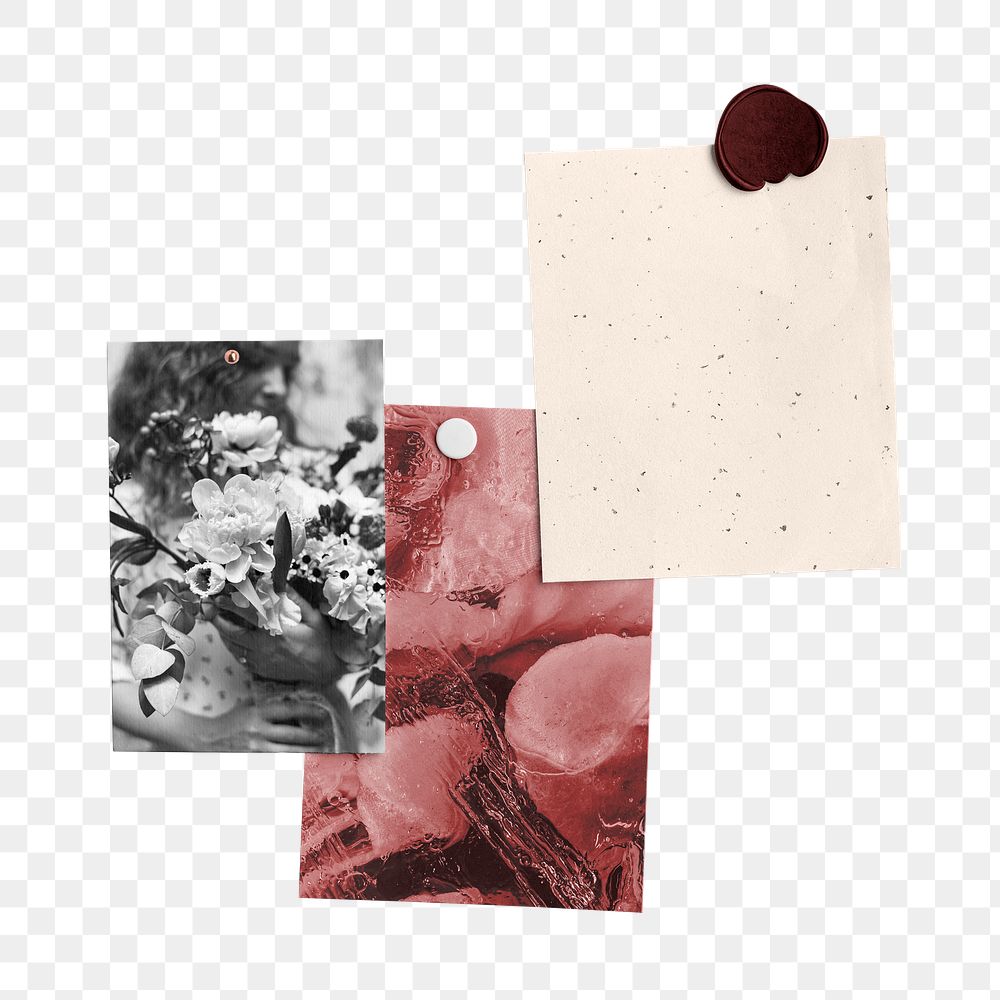 Valentine's aesthetic png mood board, paper collage on transparent background