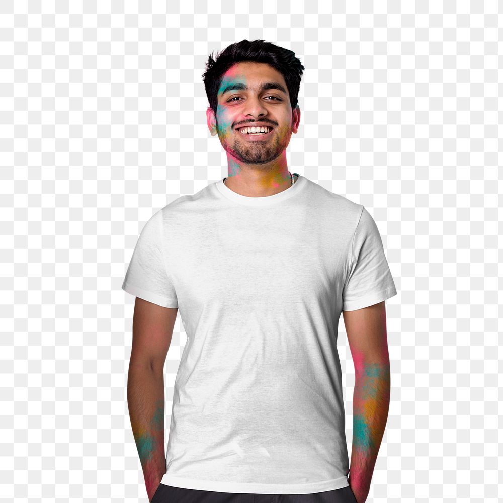 Png man in white t-shirt sticker, transparent background