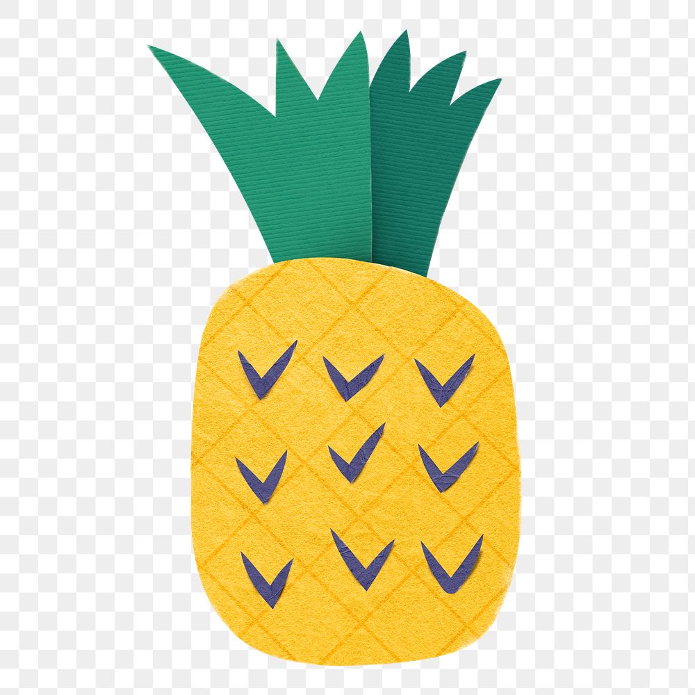 Pineapple png collage element, paper craft in transparent background