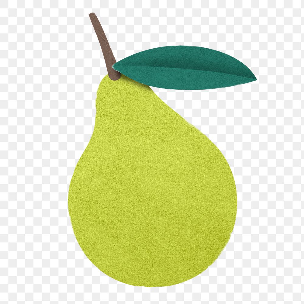 Green pear png collage element, paper craft in transparent background