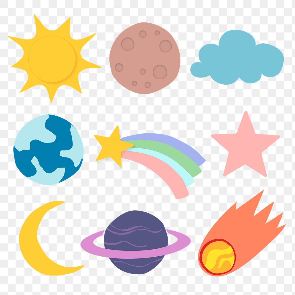 Png space sticker collection in transparent background