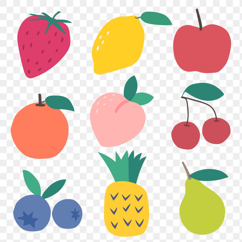 Png colorful fruits collage element collection in transparent background