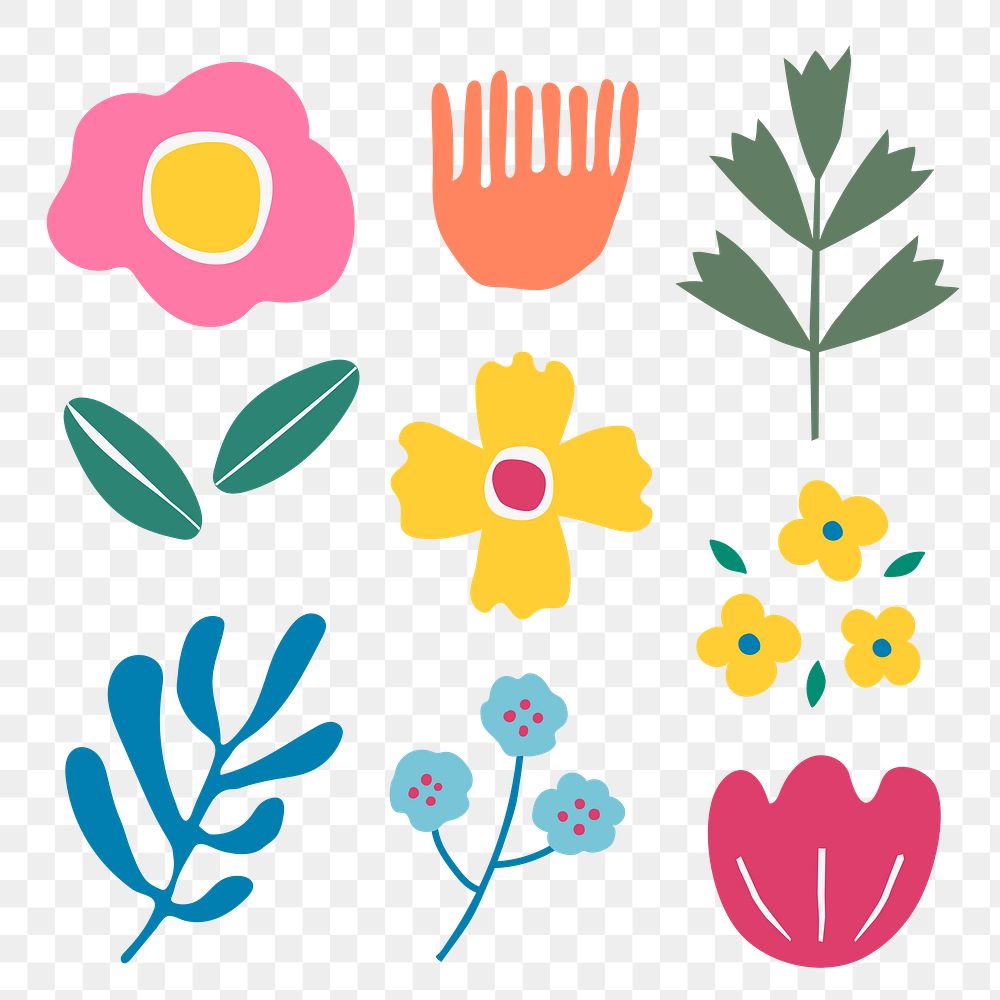 Png colorful floral sticker set in transparent background