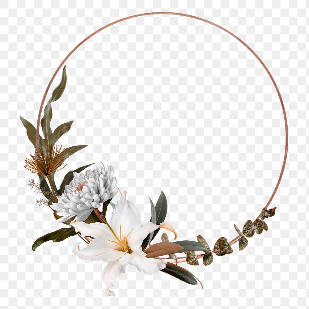 Greige png bouquet frame, floral design in transparent background