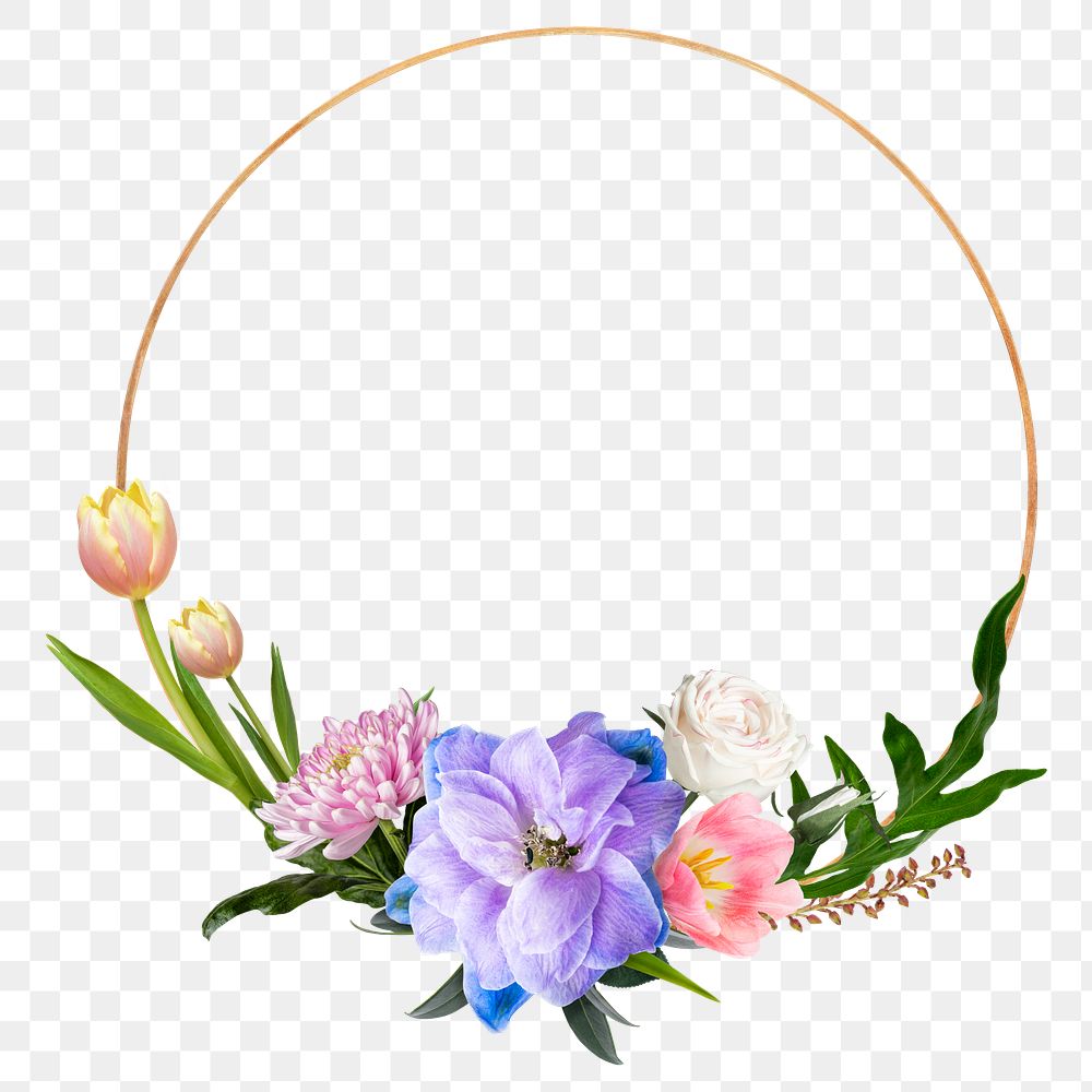 Colorful png bouquet frame, floral design in transparent background