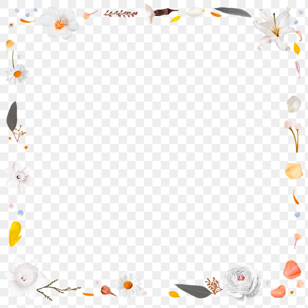 Png floral frame collage element, botanical design in transparent background 