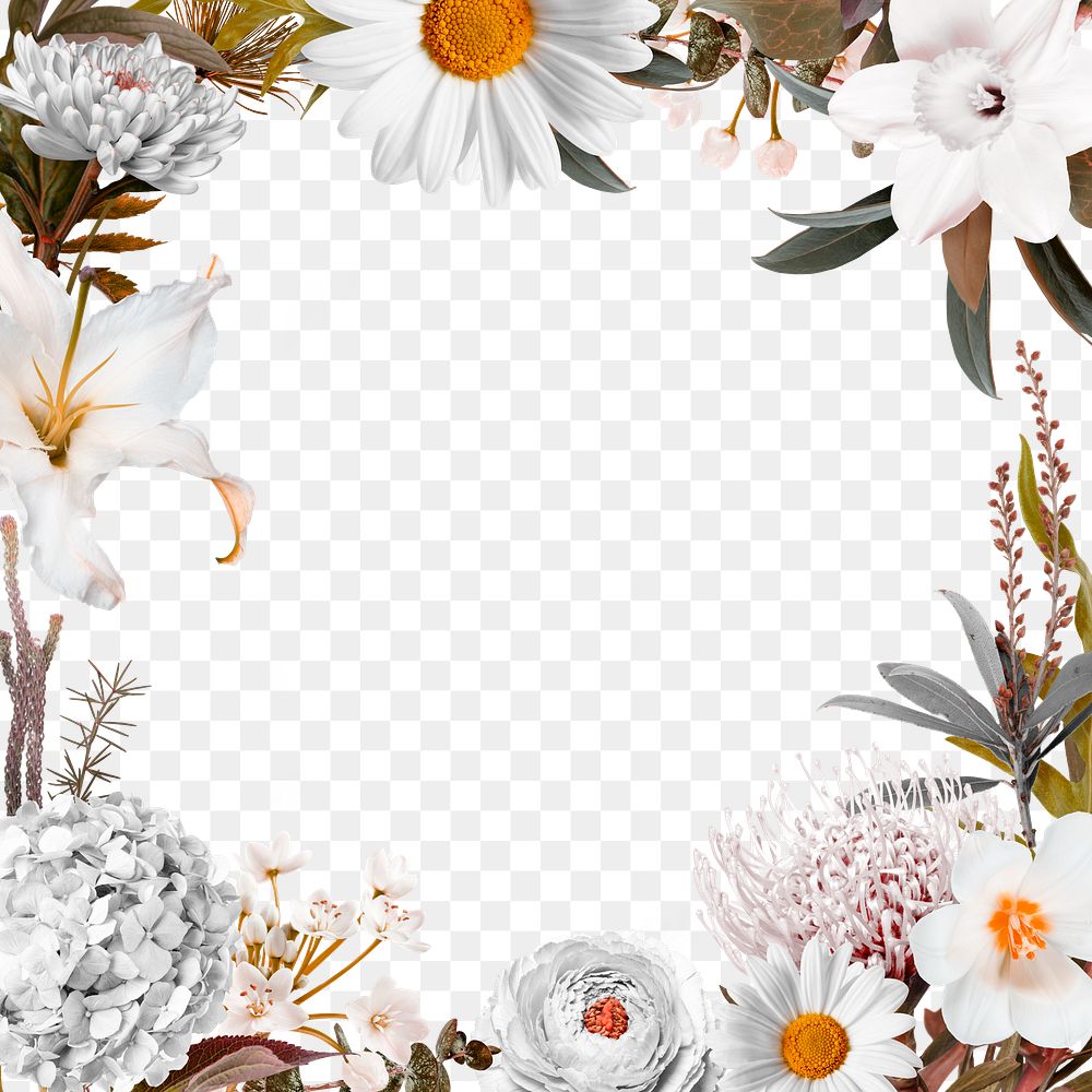 Greige aesthetic png botanical frame, floral design in transparent background 