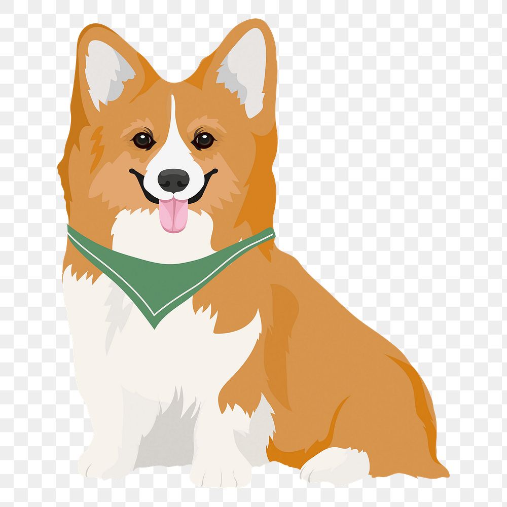 PNG pet corgi dog wearing neck scarf, sticker in transparent background