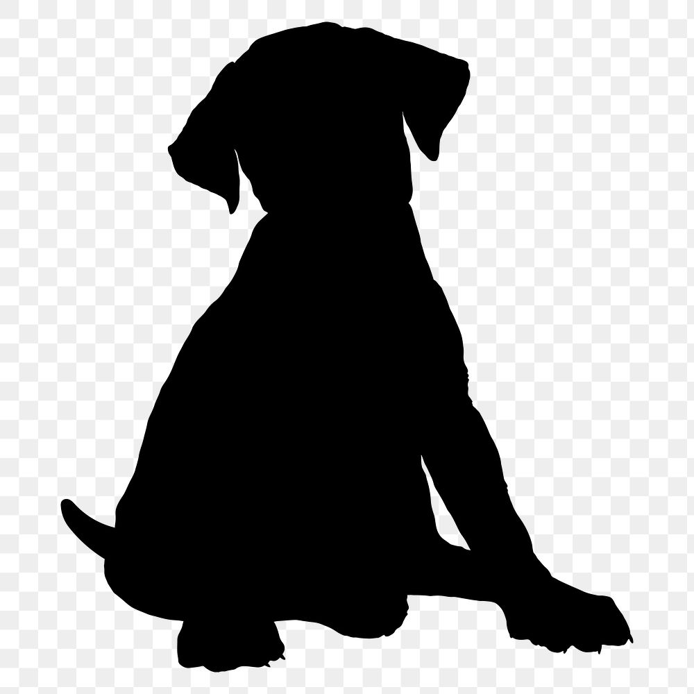 PNG puppy silhouette sticker, cute dog illustration, transparent background