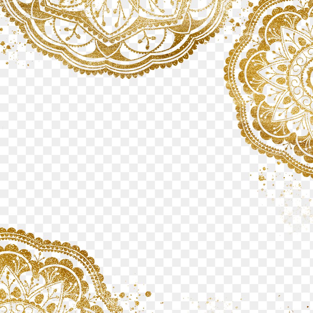 Gold png frame, mandala design on transparent background