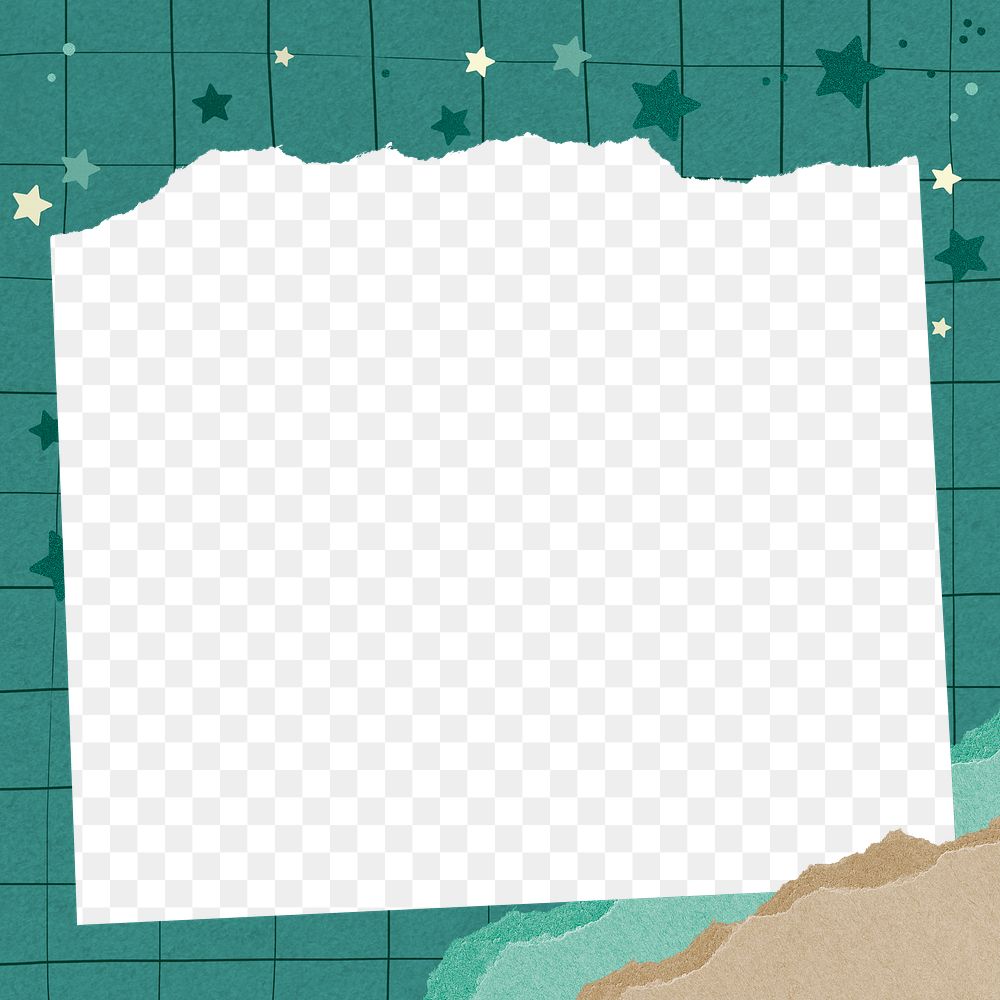 Green png frame, ripped paper design on transparent background