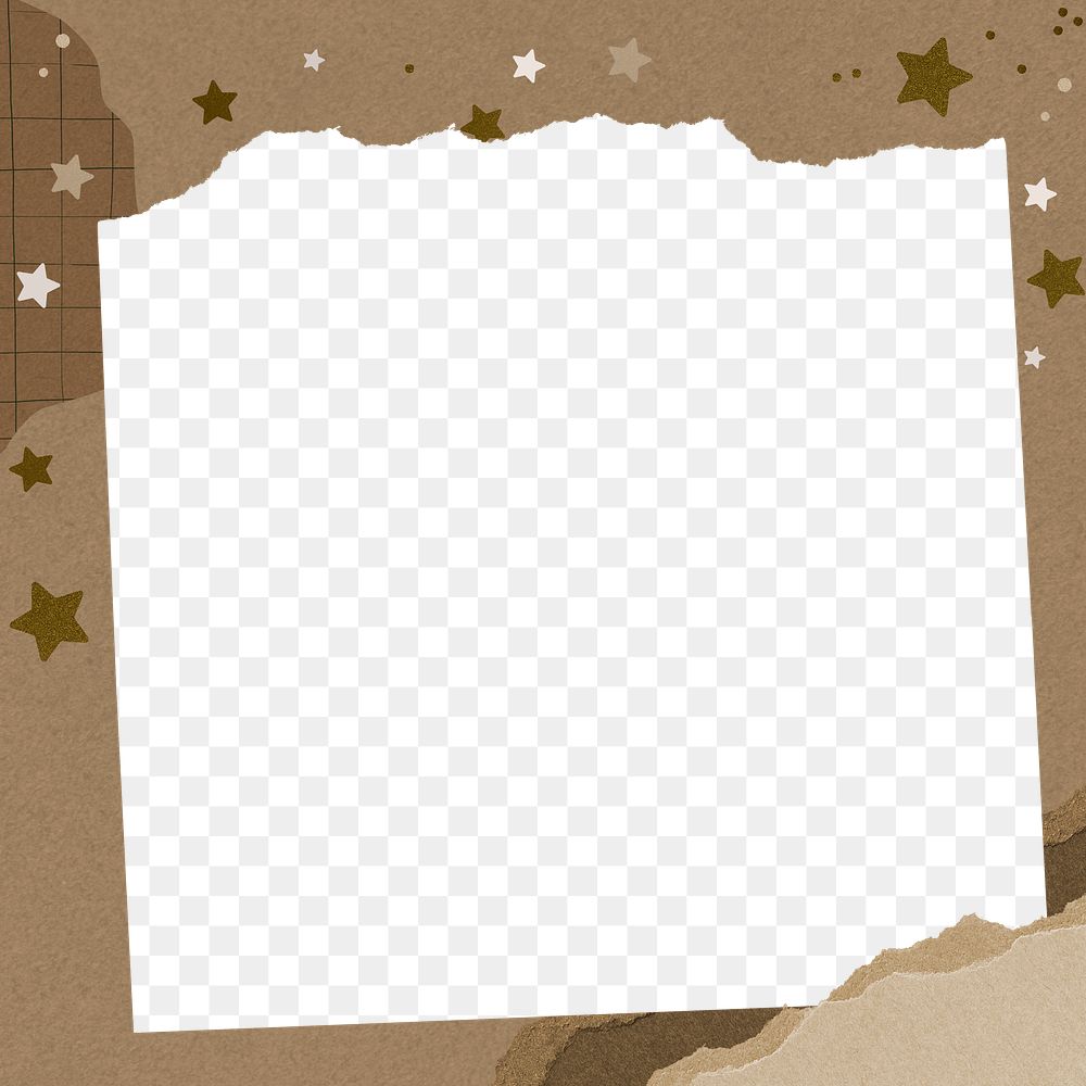 Brown png frame, stars scrapbook design on transparent background