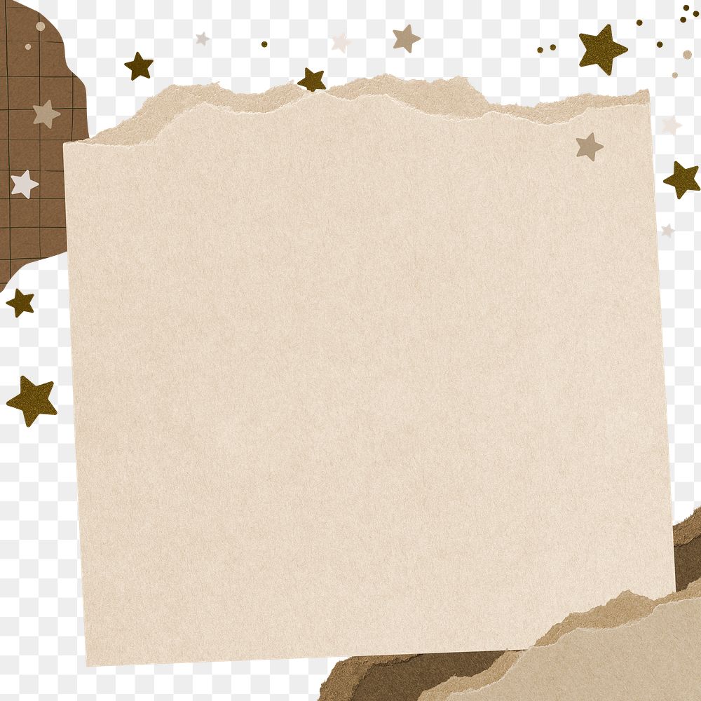 Brown png frame, stars scrapbook design on transparent background