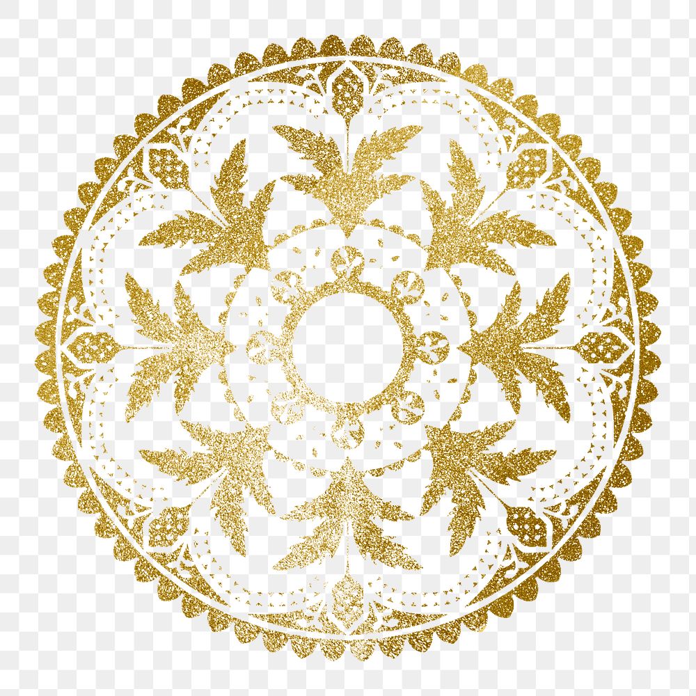 Gold png mandala, aesthetic sticker on transparent background