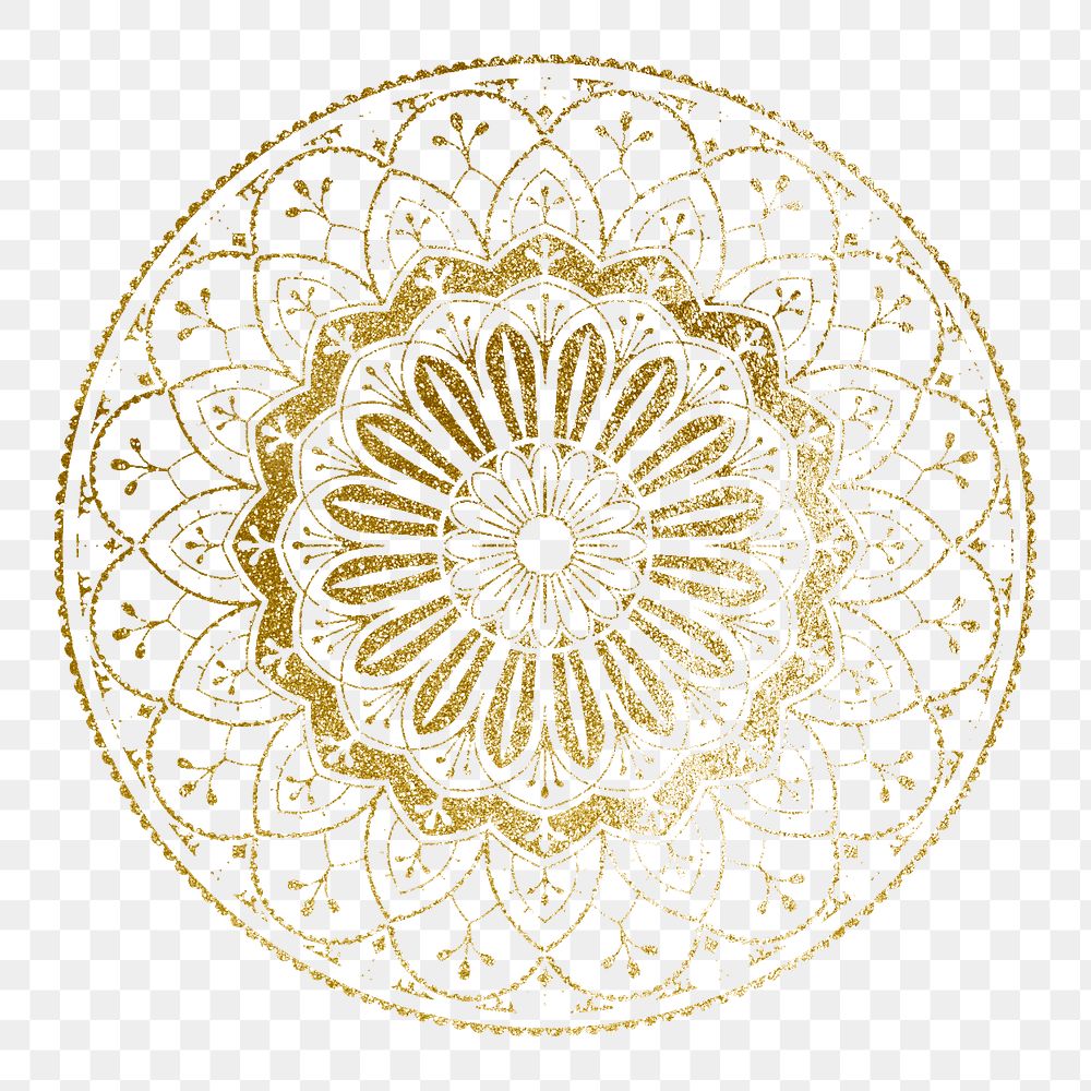 Gold png mandala, festive sticker on transparent background