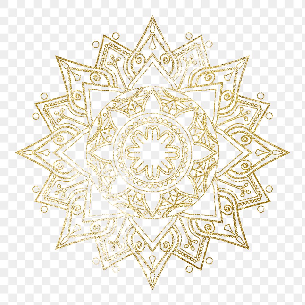 Gold png mandala, aesthetic sticker on transparent background