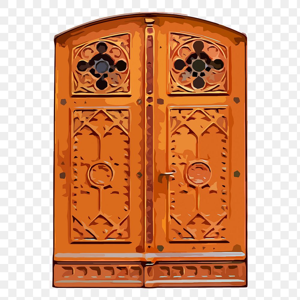 Traditional carved png door clipart, gothic architecture illustration