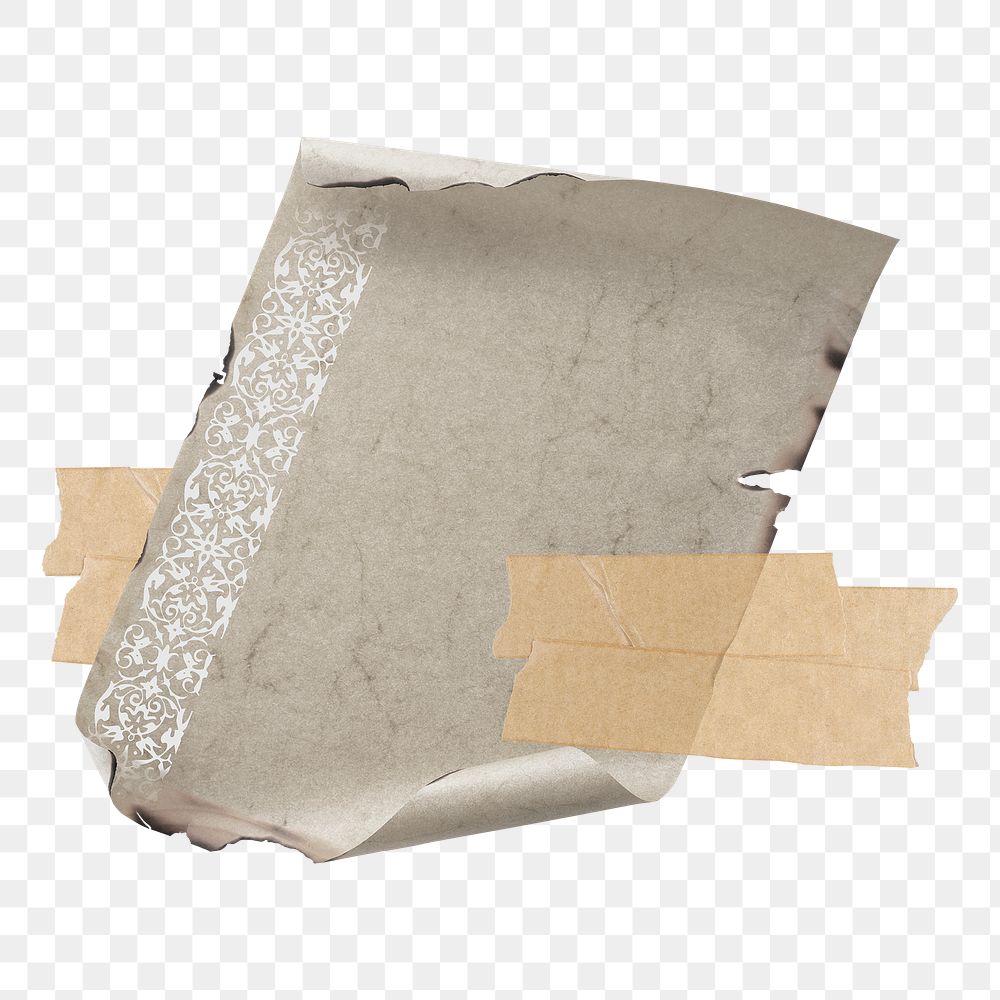 Ripped vintage scroll png, transparent background