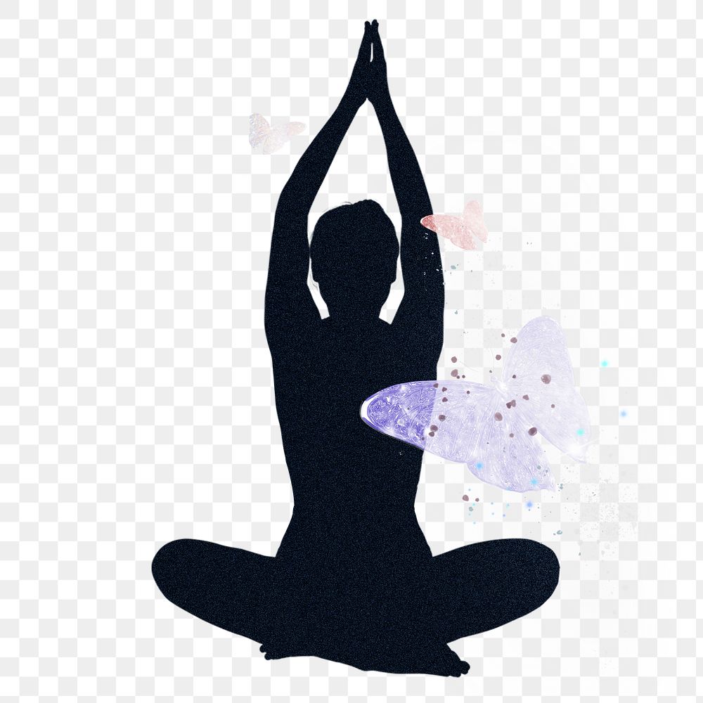 Png yoga woman sticker, lotus position, transparent background