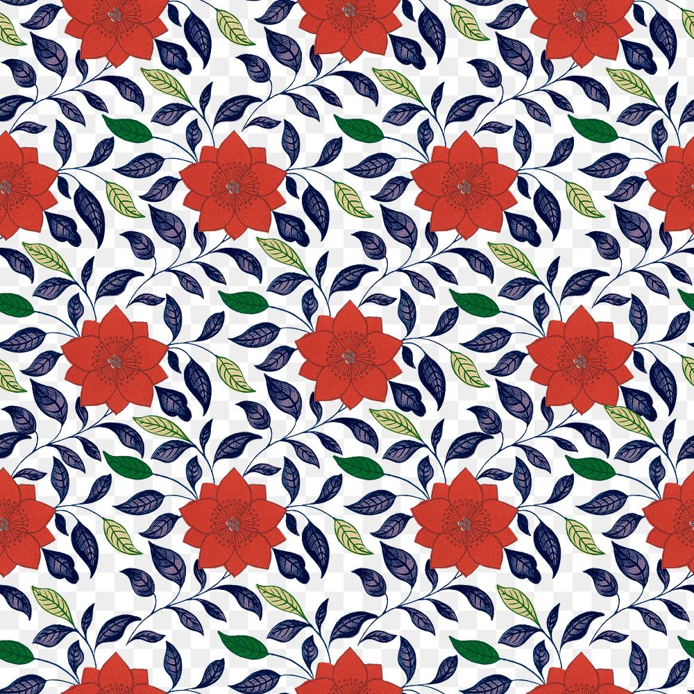 Flower png seamless pattern on transparent background