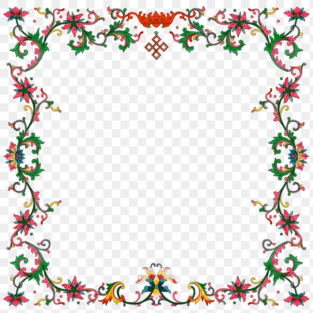 Flower frame png, vintage Chinese art on transparent background