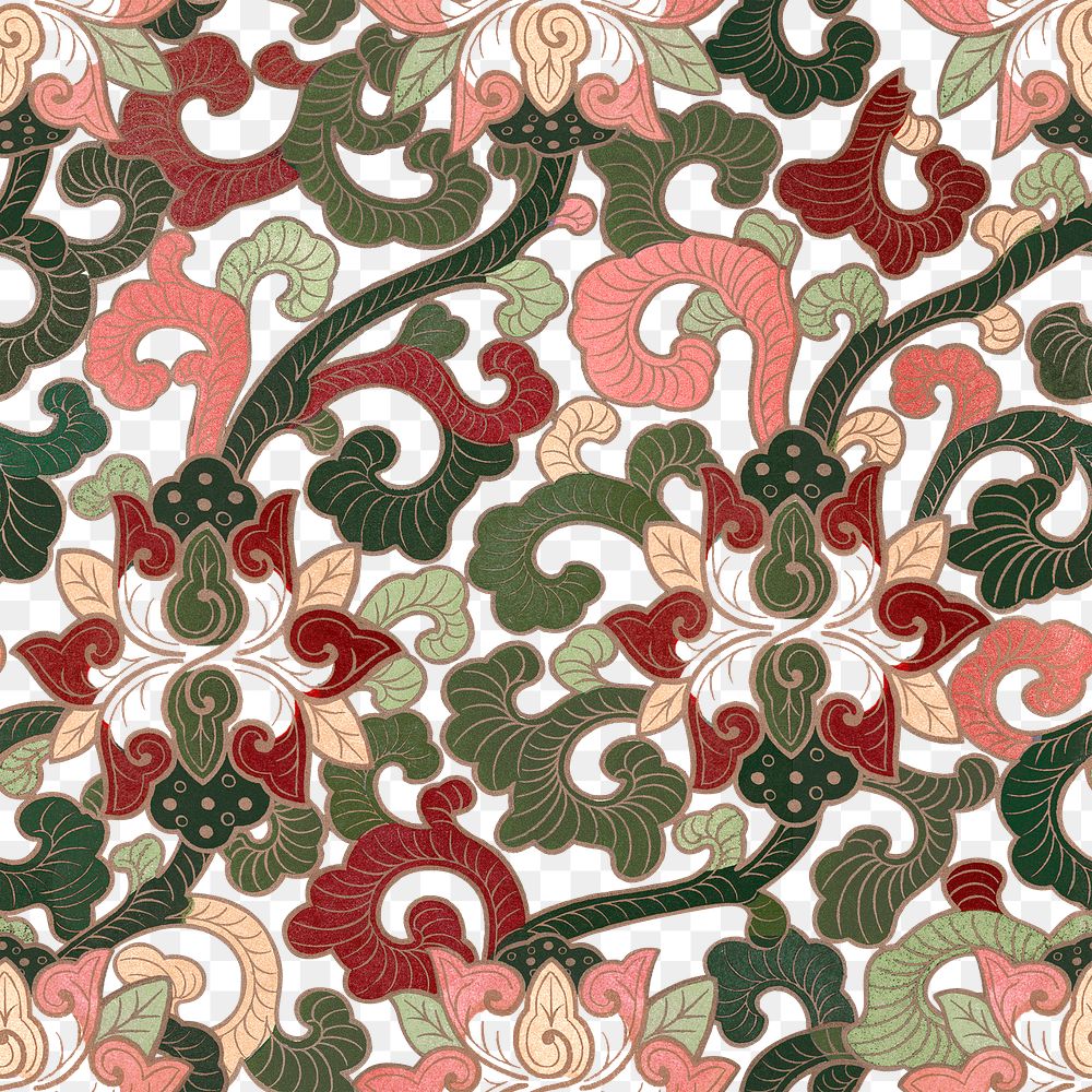 Oriental flower png seamless pattern, transparent background