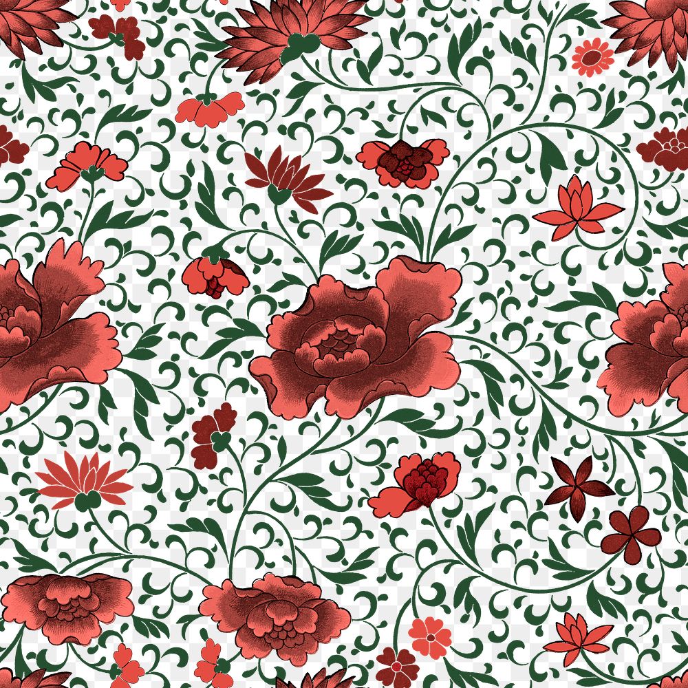 Flower png seamless pattern on transparent background