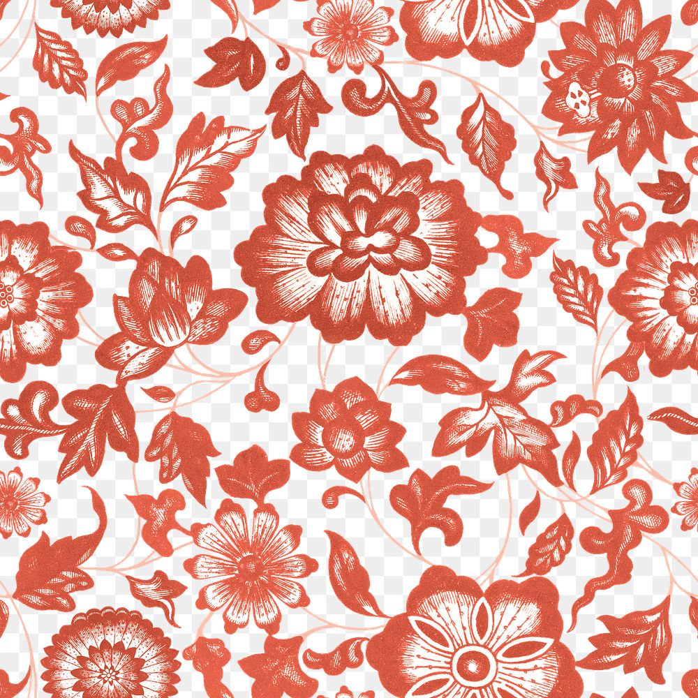 Oriental flower png seamless pattern, transparent background