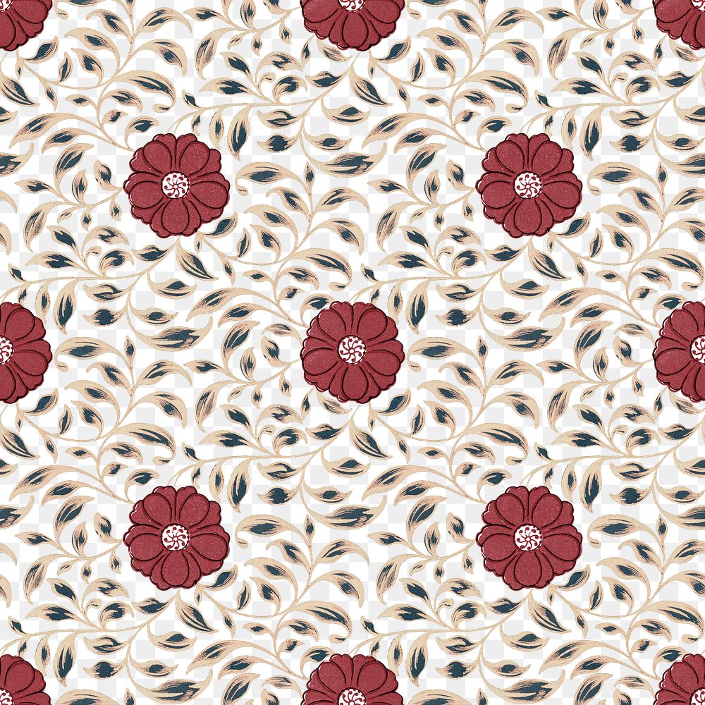 Oriental flower png seamless pattern, transparent background