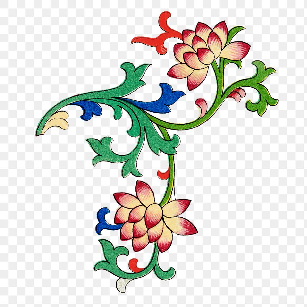 Oriental flower png sticker, Chinese decorative design element on transparent background