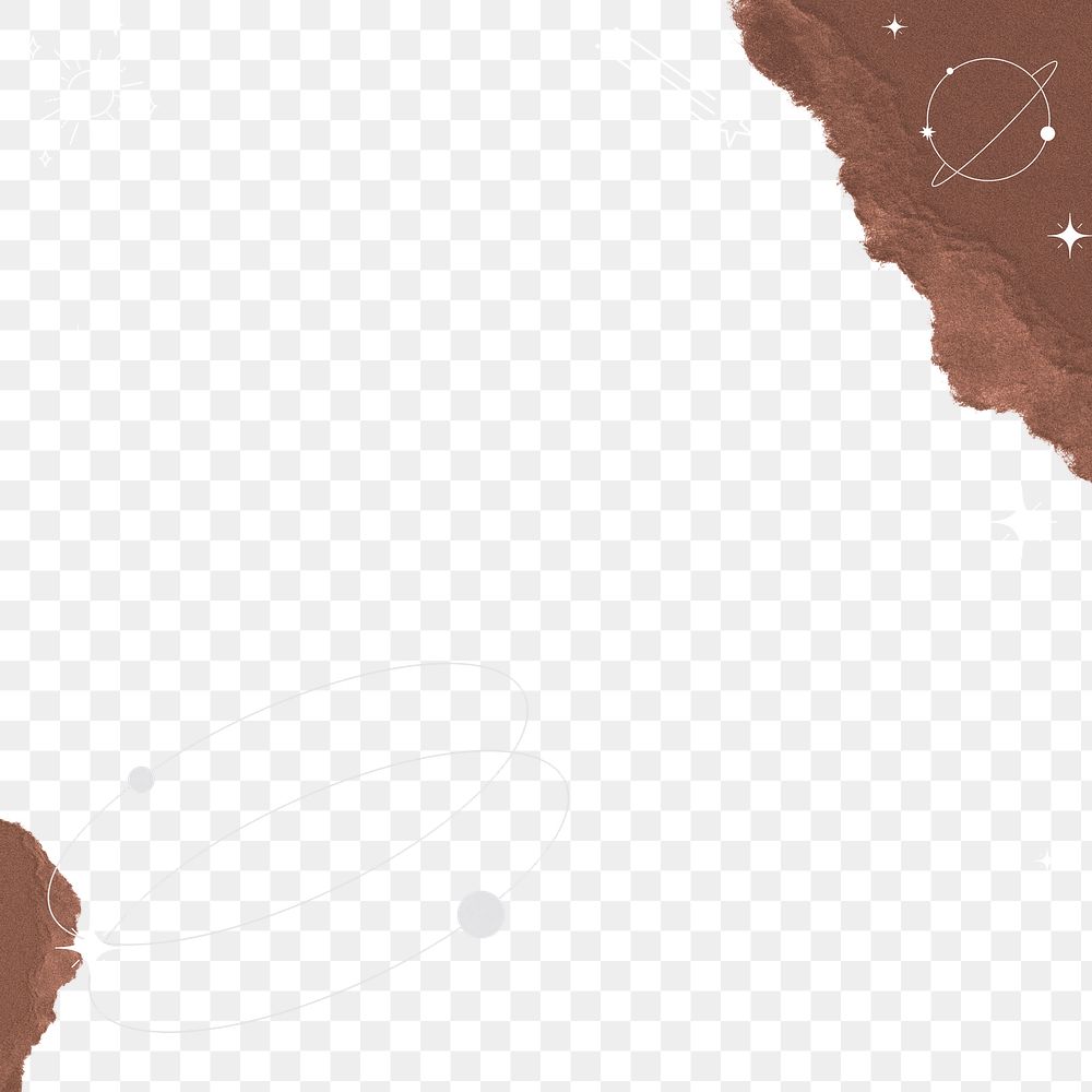 Ripped paper png border, brown celestial design, transparent background