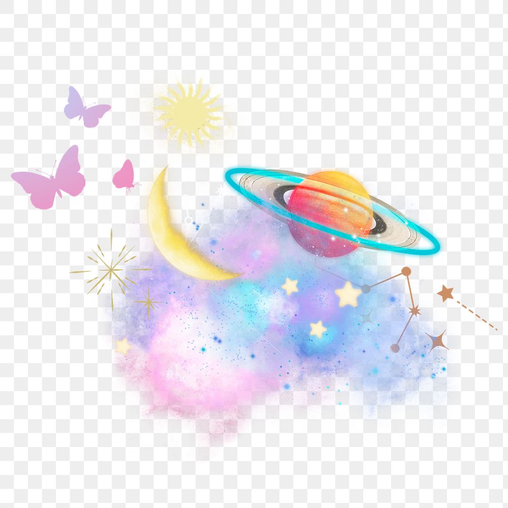 Cute Saturn png sticker, dreamy planet transparent background