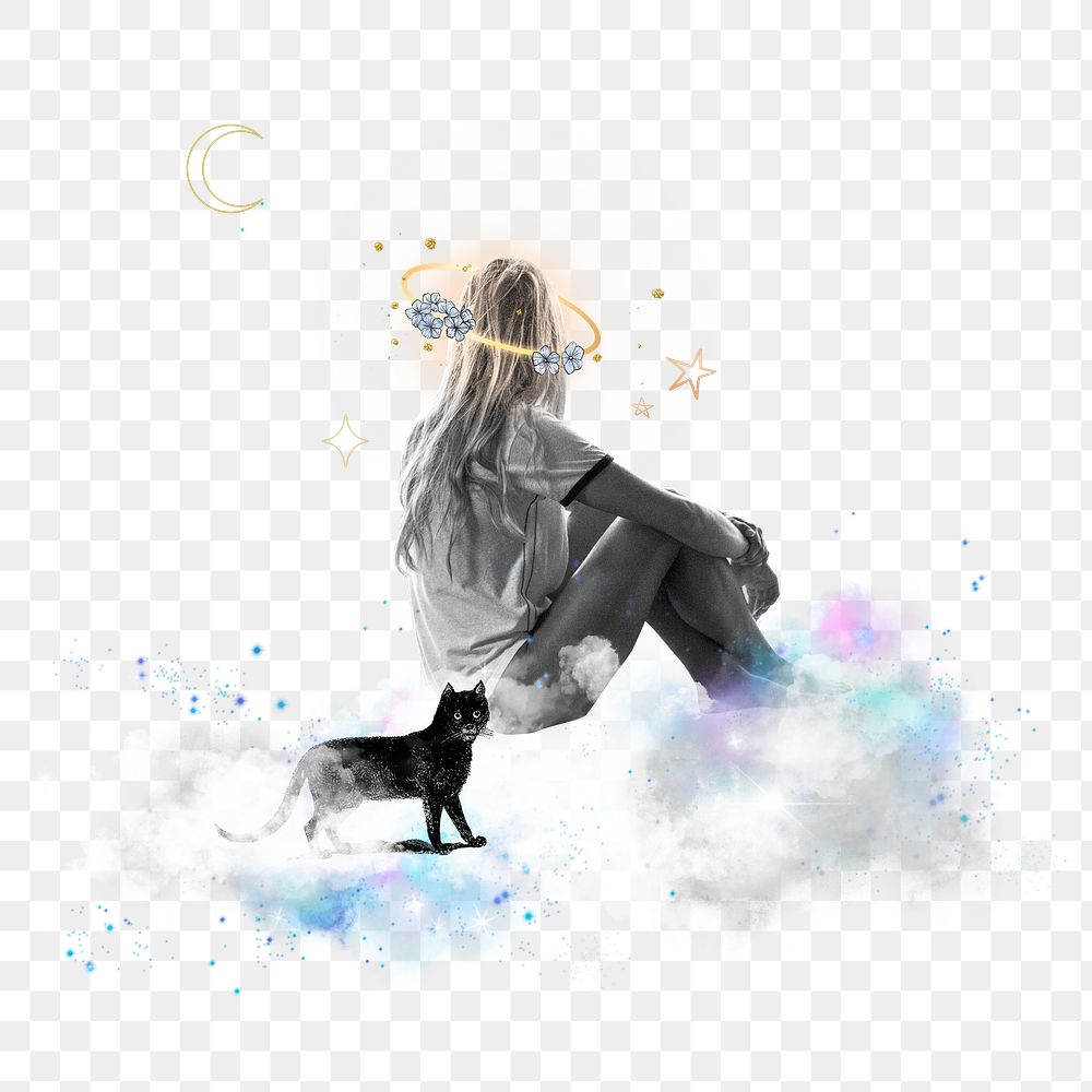Lonely woman png sticker, collage design transparent background