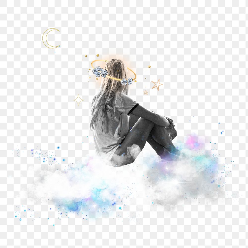 Lonely woman png sticker, mental health transparent background