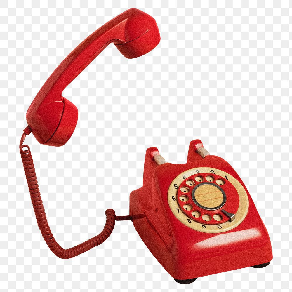 Red telephone png sticker, vintage design transparent background