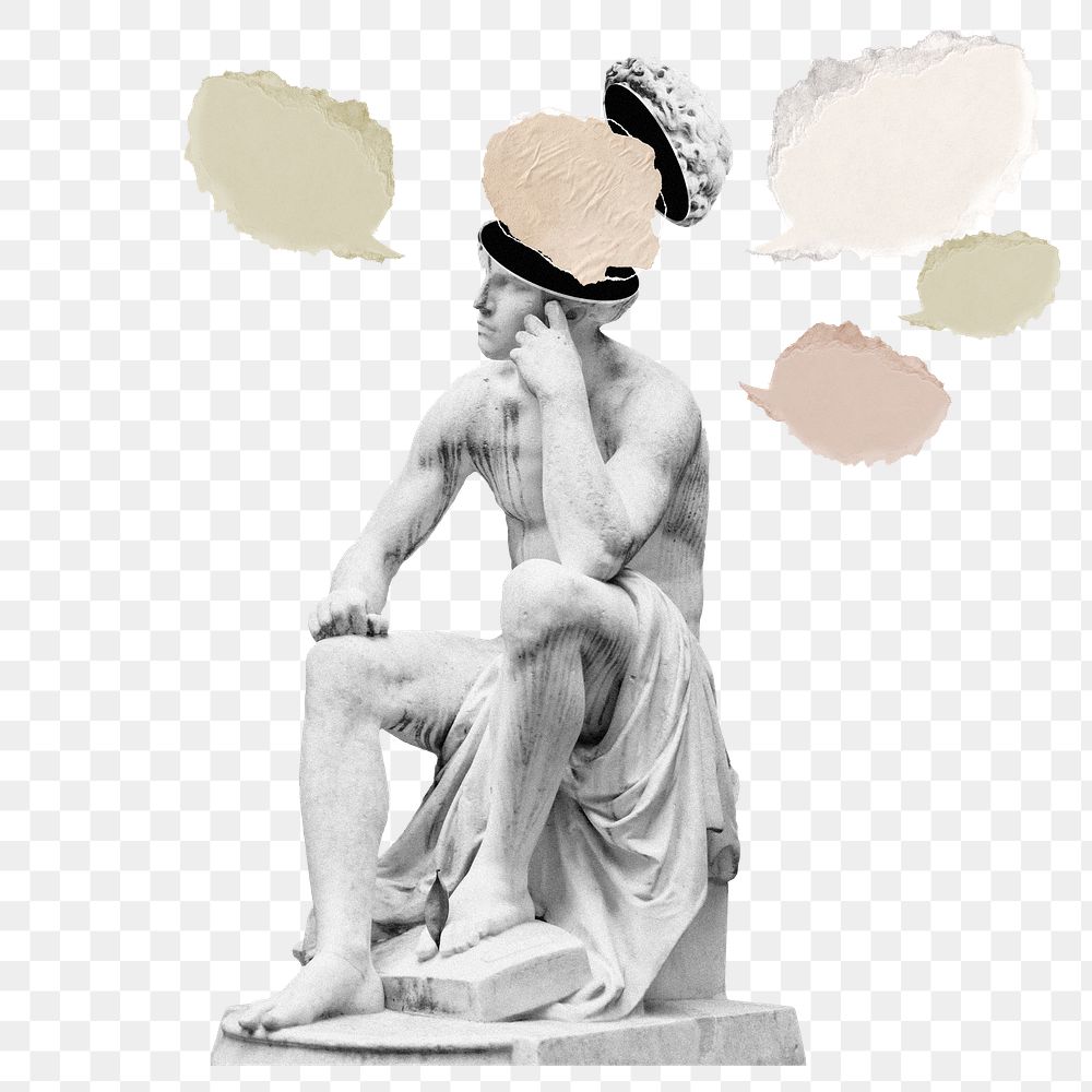 Speech bubble png statue sticker, thought transparent background