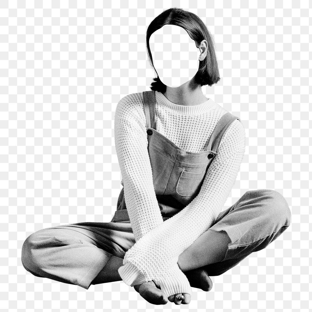 Gray woman png sticker, empty face transparent background