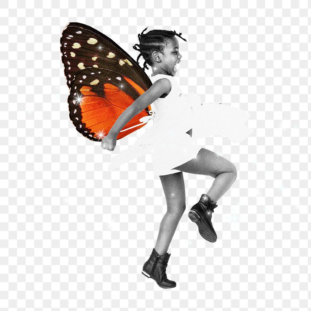 Butterfly girl sticker, bling transparent background
