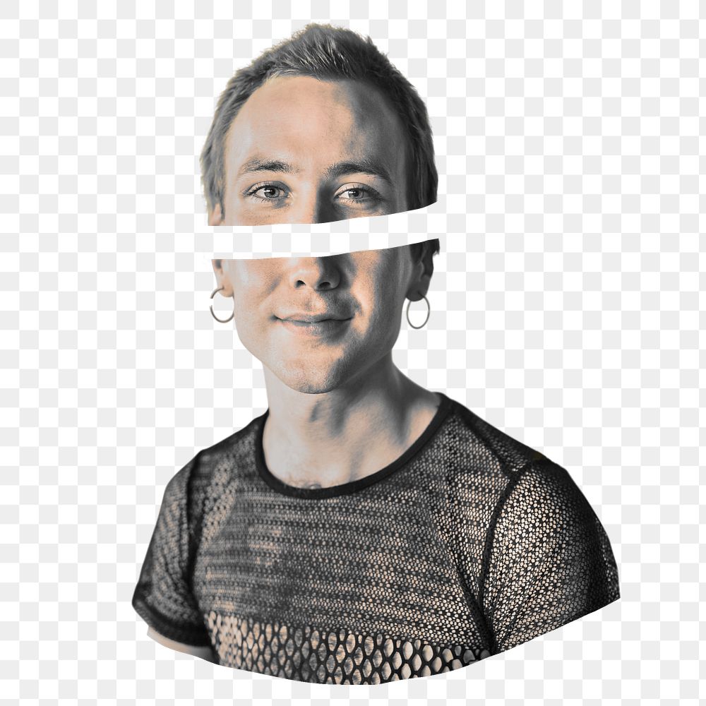 Gay man png sticker, black and white transparent background