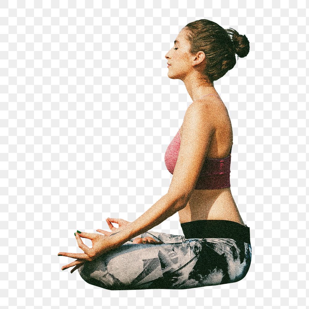 Png woman doing yoga sticker, mindfulness transparent background